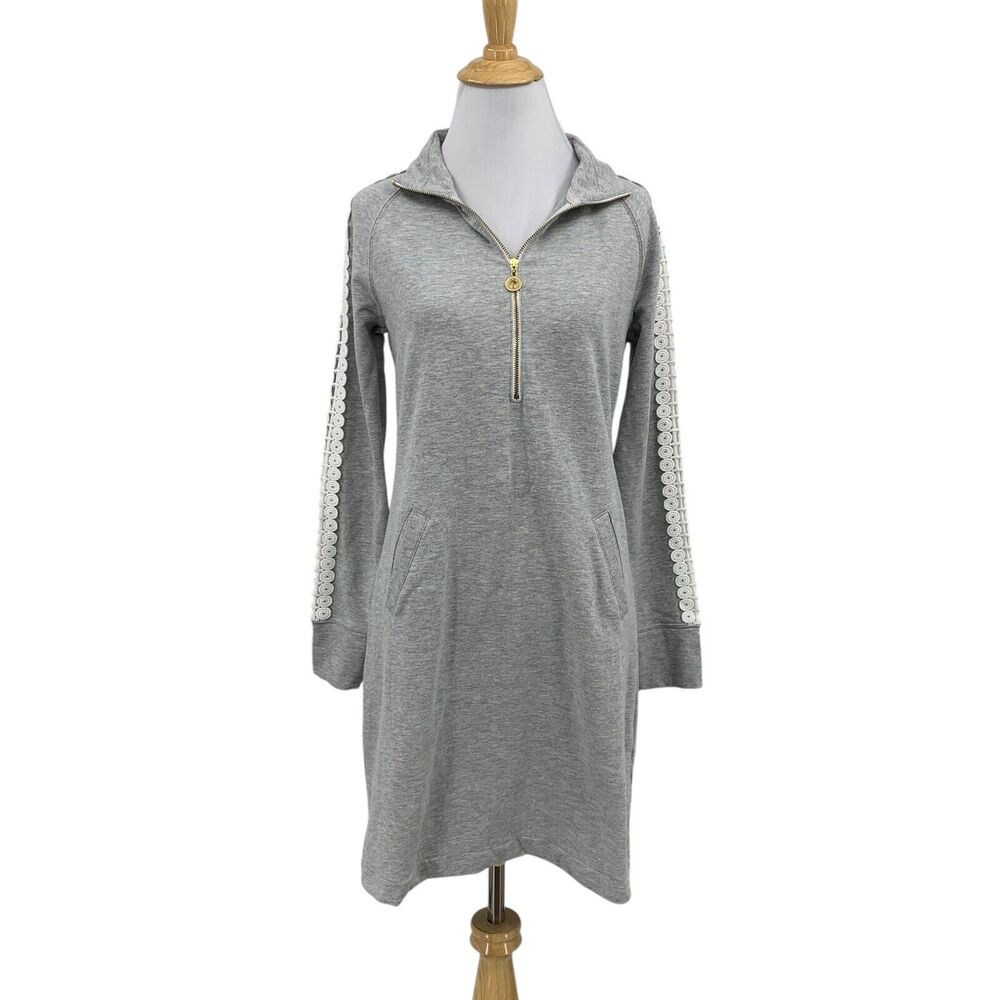 Lilly Pulitzer Dress Womens XS Extra Small Gray Skipper Popover Crochet Trim